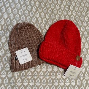 Cozy Knit Beanie Set - Red and Gold Velvet Texture